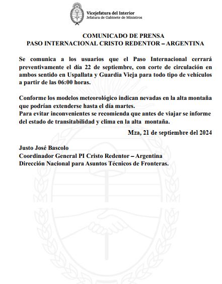 CERRADO 🚫 el Paso Internacional Cristo Redentor